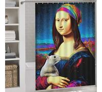 RRTYVFD Rideau de Douche coloré Mona Lisa avec Hamster, imperméable et Anti-moisissures, 100% Polyester, Lavable, pour Douche, Baignoire, 163 x 180 cm.