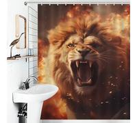 RRTYVFD Rideau de Douche en Polyester Anti-moisissure pour Enfants, Femmes et Hommes, Motif Lion Furieux, Flammes et Flammes de feu 143 x 180 cm