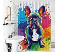 RRTYVFD Rideau de Douche en Polyester imperméable et Anti-moisissure, imprimé d'un Bouledogue français coloré - 5 pièces, pour Baignoire et Cabine de Douche, 119 x 180 cm