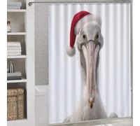 RRTYVFD Rideau de Douche en Polyester imperméable et déperlant, Motif pélican Portant Un Bonnet de Père Noël, pour cabines et baignoires, 163 x 180 cm (64,17 x 70,87 Pouces).