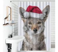 RRTYVFD Rideau de Douche en Tissu imperméable et Anti-moisissure avec Motif chacal Portant Un Bonnet de Père Noël, Ensemble de 12 Crochets pour Baignoire, 119 x 180 cm (46,85 x 70,87 Pouces).