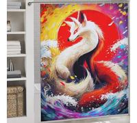 RRTYVFD Rideau de Douche Fox Spirit in Flames, imperméable et Anti-moisissures, 100% Polyester, Lavable, pour cabines de Douche et baignoires, 177 x 180 cm (69,69 x 70,87 Pouces)
