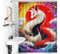 RRTYVFD Rideau de Douche Fox Spirit in Flames, imperméable et Anti-moisissures, en Polyester Moderne déperlant, idéal pour Caravane, 136 x 180 cm (53,54 x 70,87 Pouces).