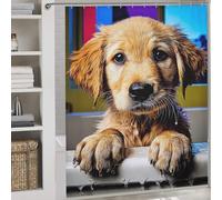RRTYVFD Rideau de Douche Golden Retriever Puppy Bath Time, Anti-moisissure, 100% Polyester, Tissu Doux, Rideau de Douche d'hôtel pour Caravane, 177 x 180 cm (69,69 x 70,87 Pouces)