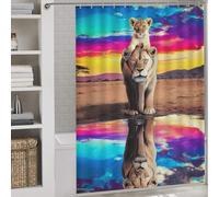 RRTYVFD Rideau de Douche Lion Family Reflection, imperméable et Anti-moisissures, pour Usage Quotidien, élégant, Style Moderne, avec Crochets, 163 x 180 cm (64,17 x 70,87 Pouces)