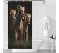 RRTYVFD Rideau de Douche « Lionnes et lionceaux dans la Prairie », en Polyester imperméable et Doux, 90 x 180 cm (35,43 x 70,87 Pouces).