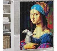 RRTYVFD Rideau de Douche Mona Lisa avec Furet, résistant à la moisissure, élégant et doté de Crochets, pour Enfants, Femmes et Hommes, 163 x 180 cm (64,17 x 70,87 Pouces).