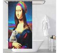 RRTYVFD Rideau de Douche Mona Lisa coloré avec Hamster, Anti-moisissure, avec Crochets, en Tissu imperméable et Doux, idéal pour Les hôtels, 90 x 180 cm.