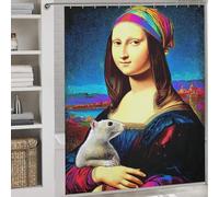 RRTYVFD Rideau de Douche Mona Lisa coloré avec Hamster, en Polyester épais, résistant et Doux, Anti-moisissure, pour Salle de Bain d'hôtel, 177 x 180 cm (69,69 x 70,87 Pouces).