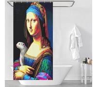 RRTYVFD Rideau de Douche Mona Lisa coloré avec Son Accessoire Unique, imperméable, Anti-moisissure, en Polyester épais et résistant, avec 12 Crochets, 90 x 180 cm (35,43 x 70,87 Pouces).