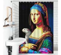 RRTYVFD Rideau de Douche Mona Lisa coloré avec Son Compagnon Unique, Anti-moisissure, 100% Polyester, Tissu Doux, Rideau de Douche d'hôtel pour Caravane, 119 x 180 cm