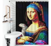 RRTYVFD Rideau de Douche Mona Lisa coloré avec Un Accessoire Unique, Anti-moisissure et Muni de Crochets, en Tissu imperméable, pour Baignoire, 136 x 180 cm (53,54 x 70,87 Pouces).
