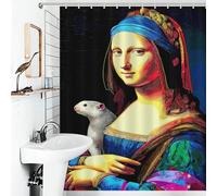 RRTYVFD Rideau de Douche Mona Lisa coloré avec Un Compagnon Unique, en Tissu imperméable et Anti-moisissure, pour Salle de Bain, 143 x 180 cm (56,30 x 70,87 Pouces).