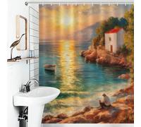 RRTYVFD Rideau de Douche Motif Paysage côtier au Coucher du Soleil, Anti-moisissure, élégant, en Tissu Doux, pour Usage Quotidien, idéal pour la Salle de Bain et la Baignoire (143 x 180 cm).