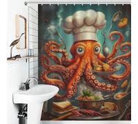 RRTYVFD Rideau de Douche Octopus Chef imperméable et Anti-moisissures, 100% Polyester, Ensemble de décoration de Salle de Bain Moderne avec Crochets, 143 x 180 cm (56,30 x 70,87 Pouces)