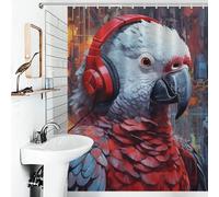 RRTYVFD Rideau de Douche Perroquet Gris d'Afrique, Anti-moisissure, Style Moderne et élégant, en Polyester déperlant, pour Douche et Salle de Bain, 136 x 180 cm (53,54 x 70,87 Pouces)