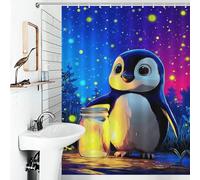 RRTYVFD Rideau de Douche Pingouin avec Bocal Lumineux - 5 Rideaux de Bain en Polyester imperméable et Anti-moisissure pour Douche et Baignoire, 136 x 180 cm