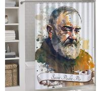 RRTYVFD Rideau de Douche Saint Padre Pio imperméable, Anti-moisissure, à séchage Rapide et résistant, Style Moderne, pour cabines et baignoires, 163 x 180 cm