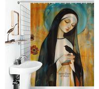 RRTYVFD Rideau de Douche Sainte Claire d'Assise en Tissu Polyester Anti-moisissure, Ensemble de décoration de Salle de Bain Moderne pour Enfants, Femmes et Hommes, 136 x 180 cm (53,54 x 70,87 Pouces)