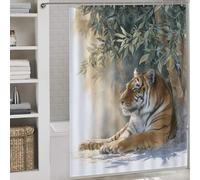 RRTYVFD Rideau de Douche « Tigre à l'ombre d'un Arbre », Anti-moisissure, 100% Polyester, avec Crochets, pour cabines et baignoires, 163 x 180 cm (64,17 x 70,87 Pouces)