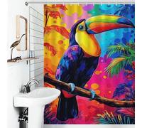 RRTYVFD Rideau de Douche « Toucan éclatant dans Un Paradis Tropical » - 5 pièces, Anti-moisissure, 100% Polyester, pour Salle de Bain, 136 x 180 cm (53,54 x 70,87 Pouces).