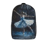 RRTYVFD Sac à dos de peinture lapin de Pâques pour garçons et filles, sac à dos de voyage, sac d'école pour adolescents, Décoration murale danseuse de ballet en bleu, 17"