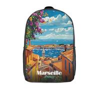 RRTYVFD Sac à dos décontracté avec oiseaux toucan à bec Keelbilled pour adolescents filles garçons, Marseille, France, Paysage urbain Illustration, 17"