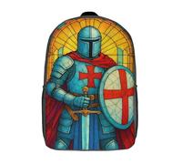RRTYVFD Sac à dos enfant imprimé en 3D avec motif de chevalier en vitrail, épée et bouclier. Idéal pour l'école, les voyages et les élèves du primaire (43 cm).