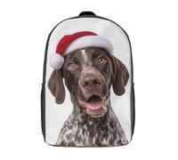 RRTYVFD Sac à dos enfant imprimé en 3D avec un braque allemand à poil court et un bonnet de Père Noël. Grande capacité, idéal pour les voyages et les loisirs. 17 pouces.