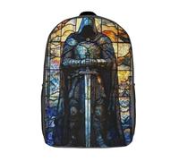 RRTYVFD Sac à dos enfant imprimé en 3D, motif chevalier en vitrail, grande capacité, idéal pour les voyages et les livres, pour garçons du primaire et du collège (17 pouces).
