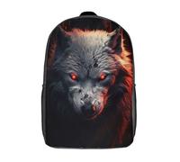 RRTYVFD Sac à dos enfant imprimé en 3D, motif loup blanc maléfique, sac d'école grande capacité, idéal pour les voyages et les livres, pour garçons scolarisés en primaire et au collège (17 pouces).