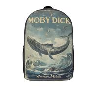 RRTYVFD Sac à dos imprimé en 3D avec la couverture du livre Moby Dick, style décontracté et tendance, idéal pour les collégiens et les élèves du secondaire (17 pouces).