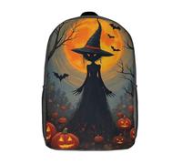 RRTYVFD Sac à dos imprimé en 3D pour Halloween, motif sorcière, citrouilles et chauves-souris, idéal pour l'école des enfants. Grande capacité, format 17 pouces. Convient aux garçons et aux filles.