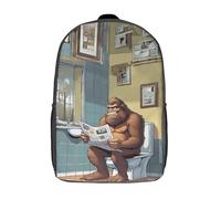 RRTYVFD Sac à dos scolaire Bigfoot sur les toilettes, imprimé en 3D, pour enfants, idéal pour les collégiens (17 pouces).