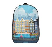 RRTYVFD Sac à dos scolaire enfant imprimé Amsterdam, style décontracté et tendance, imprimé en 3D, grand format (17 pouces).
