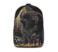 RRTYVFD Sac à dos scolaire enfant imprimé en 3D avec motif bison et échiquier, sac à dos de sport pour garçons et filles, sac à dos tendance de 43 cm (17 pouces).