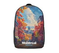 RRTYVFD Sac à dos scolaire imprimé en 3D représentant un paysage urbain d'automne à Montréal, Canada. Sac à dos tendance pour garçons, idéal pour les collégiens (17 pouces).