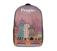 RRTYVFD Sac à dos scolaire pour enfants, imprimé en 3D, motif voyage à Prague, sac à dos décontracté, grand sac à dos de jour pour garçons, 17 pouces