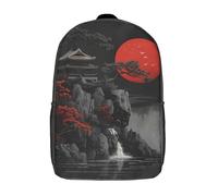 RRTYVFD Sac à dos scolaire Red Moon Japan Ink pour filles, imperméable, léger et décontracté, 43 cm (17 pouces).