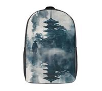 RRTYVFD Sacs à dos pour enfants, motif pagode japonaise dans la brume, sac d'école imprimé en 3D, sac de voyage, sac à dos tendance, sac d'école imperméable pour enfants, 43 cm (17 pouces).