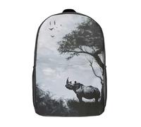 RRTYVFD Sacs à dos scolaires imprimés en 3D avec silhouette de rhinocéros, sacs à dos décontractés et tendance pour garçons, élèves du primaire et du collège, 43 cm (17 pouces).