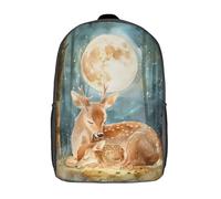RRTYVFD Silence Doux - Sac à dos scolaire enfant, illustration bohème forêt avec un adorable cerf et son faon, imprimé en 3D, 43 cm (17 pouces), idéal pour les garçons du primaire et du collège.