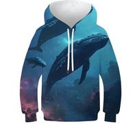 RRTYVFD Sweat à Capuche imprimé 3D pour Enfants et Adolescents, Motif Baleines de la Galaxie, avec Poche, Manches Longues, Amusant et Cool, pour Filles et garçons de 13 à 15 Ans