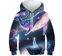 RRTYVFD Sweat à Capuche imprimé 3D pour Enfants, Motif Baleine Cosmique angélique, Pull Fantaisie à Manches Longues, vêtements pour garçons et Filles de 9 à 11 Ans