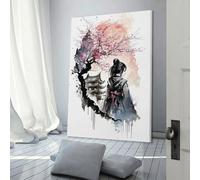 RRTYVFD Tableau mural Geisha Fleurs de cerisier, décoration murale pour salon, prêt à accrocher, pour salle de bain ou toilettes, grande toile murale pour salon 30 x 45 cm (12 x 18 pouces)