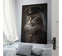 RRTYVFD Tableau mural représentant un chat en robe Napoléon, idéal pour le salon, la chambre, la cuisine, le couloir ou l'escalier, 60 x 90 cm (24 x 36 pouces).