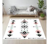 RRUxiia Carpet Petit Antidérapant Lavable en Machine Diamant Géométrique Paillasson 60x90 cm Poil Ras Tribu Rétro Fléché Tapis Rectangle pour Salle de Lavage, Chambre à Coucher, Entree