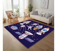 RRUxiia Carpet Petit Antidérapant Lavable en Machine Fiction Spatiale Dessin Animé Paillasson 60x90 cm Poil Ras Fusée Vaisseau Spatial Astronaute Tapis Rectangle Pour Salle de Lavage Chambre à Coucher