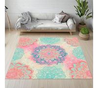RRUxiia Carpet Petit Antidérapant Lavable en Machine Fleur Mandala Colorée Paillasson 60x90 cm Poil Ras Aquarelle Bohème Rurale Tapis Rectangle pour Salle de Lavage, Chambre à Coucher, Entree
