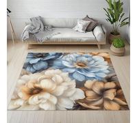 RRUxiia Carpet Petit Antidérapant Lavable en Machine Fleurs Pivoine Paillasson 60x90 cm Poil Ras Motif Floral Végétal Aquarelle Tapis Rectangle pour Salle de Lavage, Chambre à Coucher, Entree